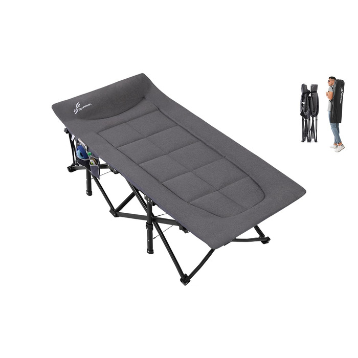 Розкладне ліжечко/гостьове ліжко Sportneer, до 204 кг, 20079 см, туристичне ліжко, розкладне ліжечко для кемпінгу, подорожей, використання в приміщенні, на вулиці, на пляжі та в саду, більший розмір 200 x 79 x 50 см, сірий
