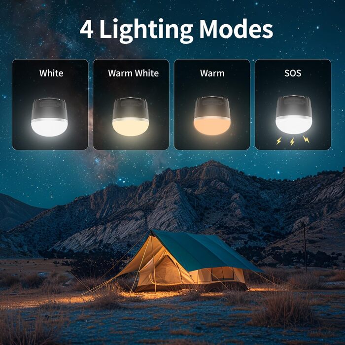 Акумуляторний світлодіодний ліхтар для кемпінгу - портативний кемпінговий ліхтар IP65, ультраводонепроникний, пилонепроникний, ліхтар для намету з 3 лампами, безступінчасті режими SOS, ліхтарі для намету для кемпінгу, походів та надзвичайних ситуацій, чор