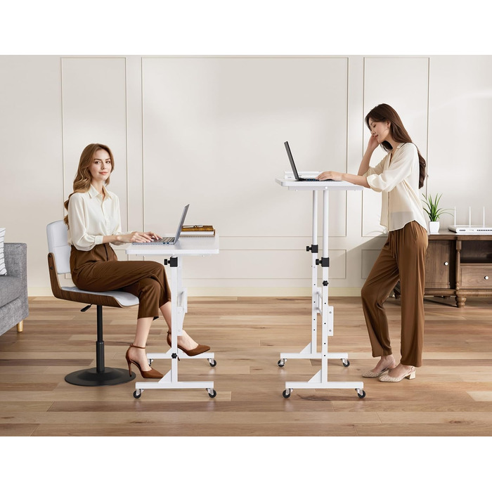 Стіл з регульованою висотою та колесами, комп&39ютерний стіл, стіл для роботи стоячи, регульована висота для бігової доріжки/ходьби для дому, невеликий ПК-стіл для домашнього офісу, 80 x 40 см, білий (80 x 40 x 74-110 см)