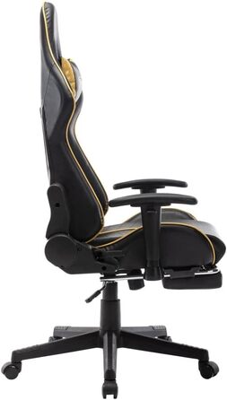 Геймерське крісло з підставкою для ніг, чорно-золота штучна шкіра