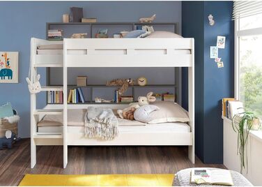 Сучасне ліжко-горище зі сходами та двома поверхнями для лежання 90 x 200 см - Компактне дитяче двоярусне ліжко білого/антрацитовог