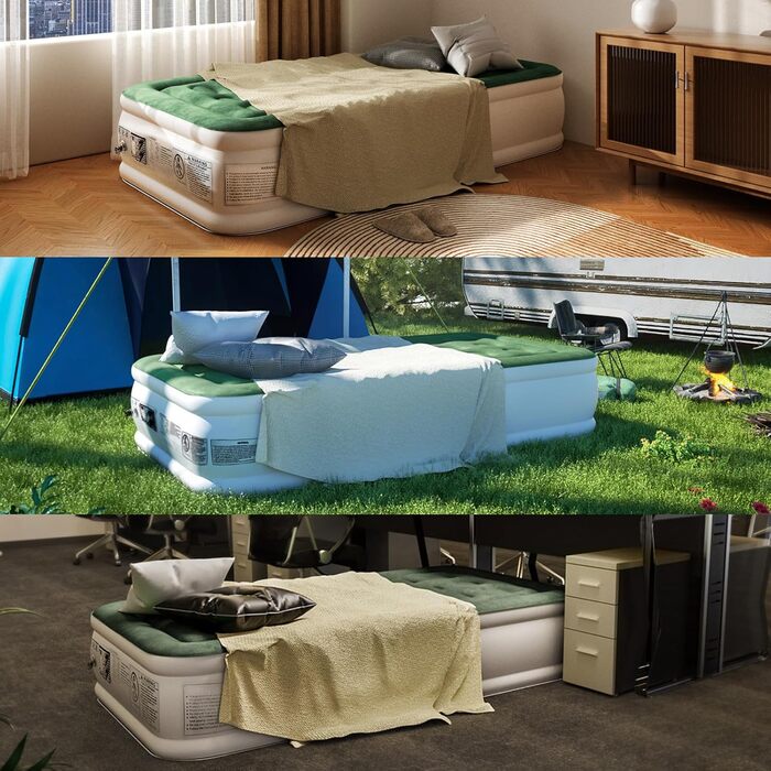 Самонадувальний надувний матрац за 3 хвилини, надувне гостьове ліжко з вбудованим електричним насосом, надувне односпальне ліжко для кемпінгу та домашнього використання (односпальне (46 см))