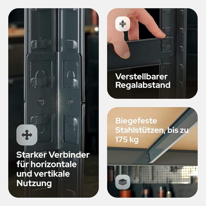 Надміцний стелаж Arebos, комплект з 2 шт. 180x90x30 см Вантажопідйомність 875 кг 0,7 мм 5 полиць МДФ Стелаж, стелаж для зберігання, стелаж для підвалу, стелаж без болтів, стелаж для майстерні Антрацит