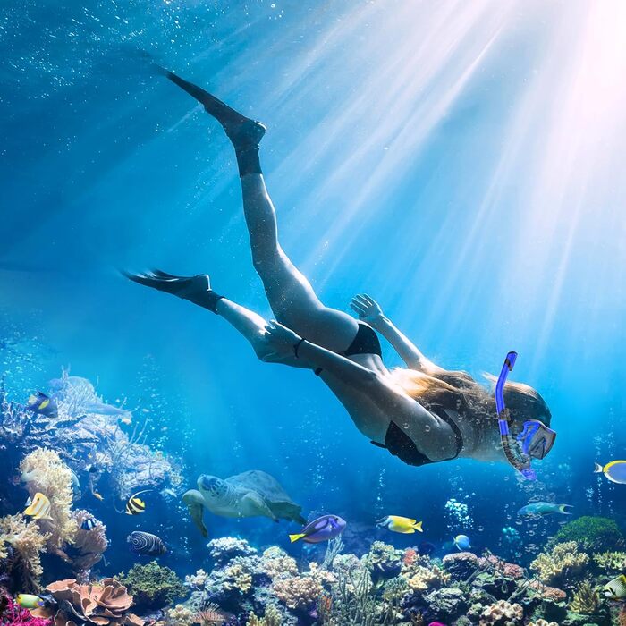 Набір для дорослого з маскою для підводного плавання, комплект для підводного плавання з маскою проти запотівання та сухим снорклінгом, професійна маска для підводного плавання із загартованого скла, синійжовтий