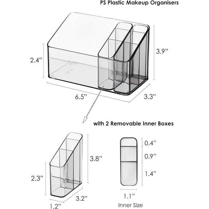 Органайзер для макіяжу SHIMOYAMA для туалетного столика, косметична вітрина з 2 рухомими внутрішніми рукавами, пластикова, прозора коробка для зберігання косметики для туалетного столика, шафа для ванної кімнати