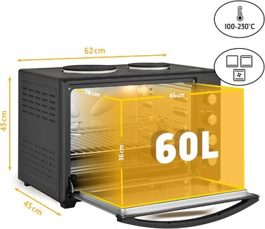 Міні-піч TZS First Austria з конфорками Ємність 60 л 3400 Вт, конвекція, макс. 230C Підходить для кемпінгу, гуртожитків та невеликих кухонь