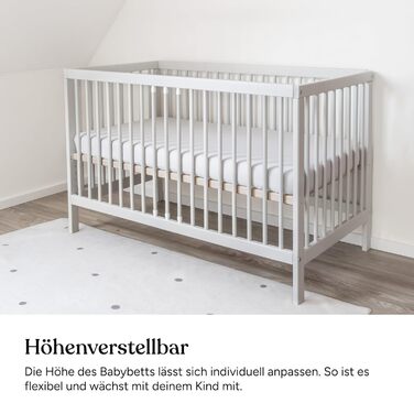 Дитяче ліжко Ehrenkind PUR з матрацом 140x70 з бука Світло-сірий колір Дитяче ліжко з 9-ступінчастим регулюванням висоти зі знімними поручнями Дитяче ліжко 140x70 см Pur матрац світло-сірий колір