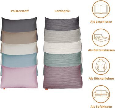 Подушка для спини Sleepling Corduroy-Look, клиноподібна подушка для ліжка та дивана, поперекова подушка, трикутна подушка для читання, пляжна подушка, подушка зі знімним чохлом, який можна прати, бічна кишеня, ширина 70 см, темно-сірий вельвет темно-сірий