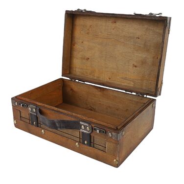 Вінтажна дерев&39яна валіза, ретро дерев&39яна скриня для зберігання, скриня зі шкіряною ручкою в античній бронзі та класичному дизайні, ідеально підходить для декору дому та сувенірів (мала)