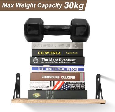 Настінна дерев&39яна полиця Uten Rustic, плаваюча полиця 42 см, комплект з 2 предметів з металевим дротом для вітальні, спальні, кухонної полиці, кольору дерева, вінтажний світло-коричневий B - колір дерева