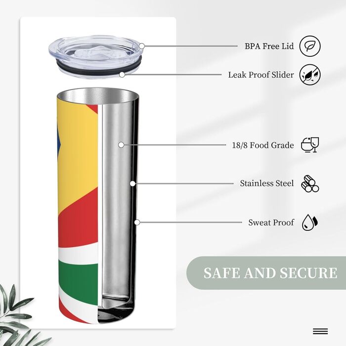 Кухоль з прямою трубочкою, дизайн прапор Сейшельських островів, друкований, дорожній кухоль, підходить для кемпінгу, офісу та дому, 590 мл