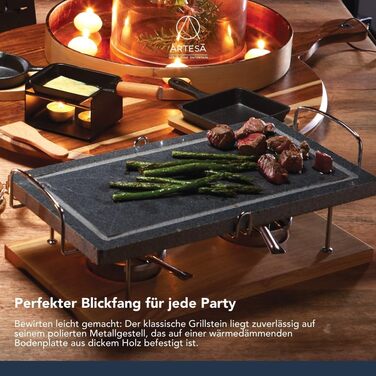 Кам'яний гриль для стейків, морепродуктів та овочів, 41.5 x 22 x 15 см - Мармуровий/Дерев'яний гриль з гарячим каменем у подарунковій коробці