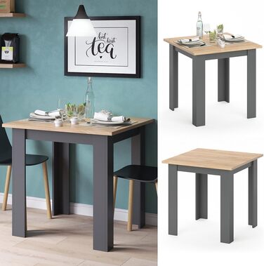 Обідній стіл Vicco Karlos, обідній стіл, дуб Goldkraft/антрацит, 80 x 80 см