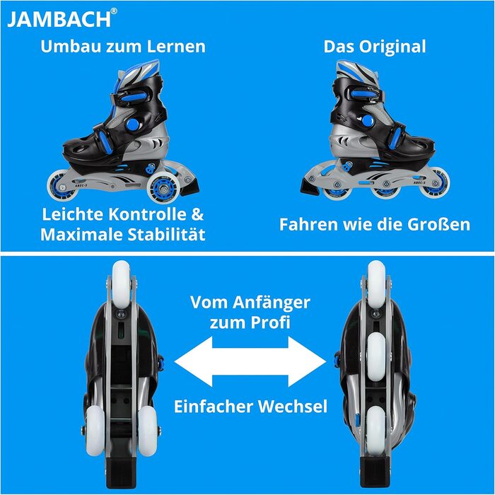Дитячі роликові ковзани JAMBACH з комплектом захисту, регульованим до роликових ковзанів зі світлодіодами XS (26-29) сині