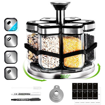 Карусель для спецій, що обертається на 360, органайзер для спецій з 6 баночками для спецій об&39ємом 120 мл, регулювання розміру на 360, ніжна підставка для спецій з нержавіючої сталі, зберігання основних спецій для початківців-кухарів, один шар - 6 баноч