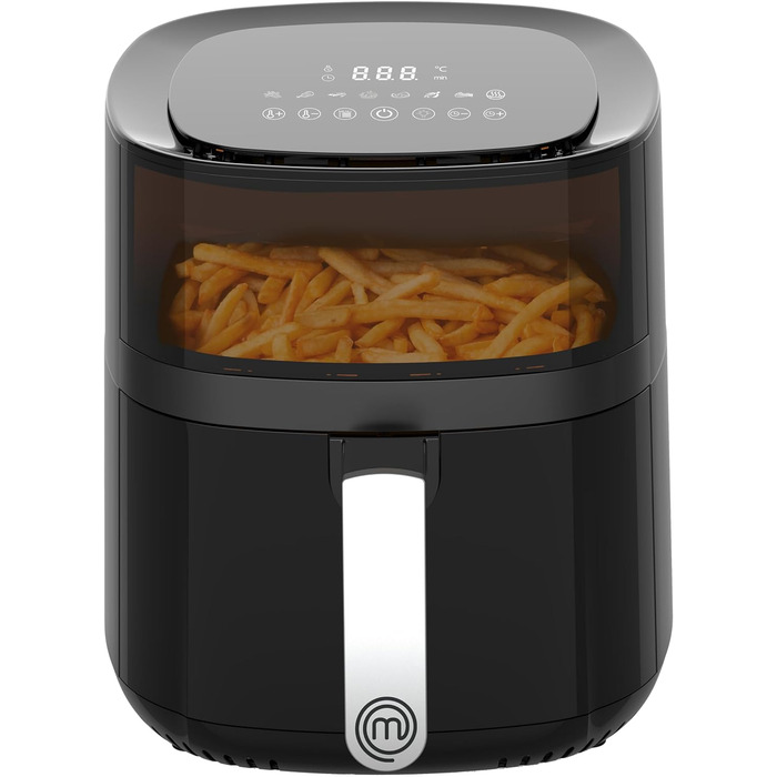 Фритюрниця MasterChef 5.5 л фритюрниця 1500 Вт, фритюрниця гаряче повітря без жиру для 4-6 осіб, фритюрниця з цифровим сенсорним екраном і 7 програмами, попередній нагрів і підтримання тепла, 80-200C 5.5 л