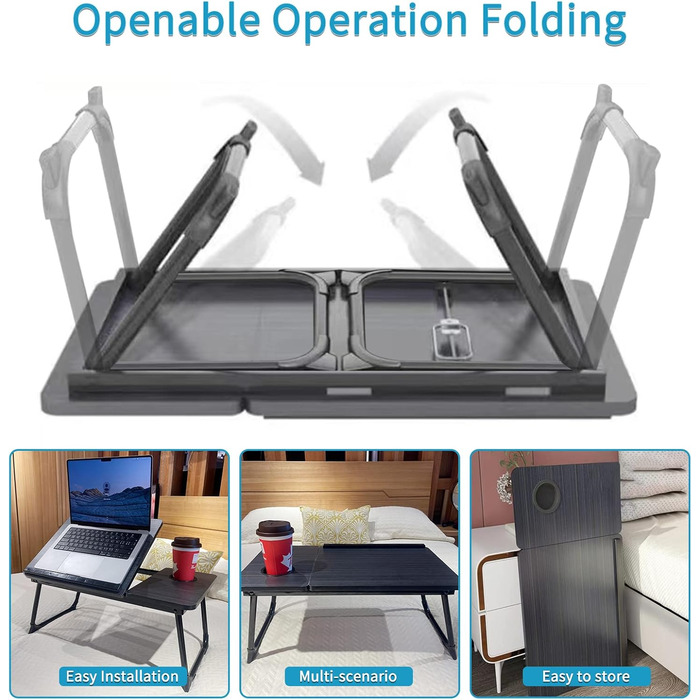 Стіл для ноутбука на ліжко або диван, робочий стіл для роботи в ліжку, стіл для домашнього офісу, піднос для сніданку, стіл для перегляду фільмів у ліжку, складний стіл з ніжками (чорний)