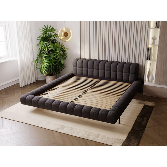 Уявіть собі ліжко 180x200, М&39яке ліжко без місця для зберігання, М&39яке ліжко з металевими ніжками, Тканина букле, з рейковою основою, з узголів&39ям, без матраца (Чорний, 180x200) Чорний 180x200