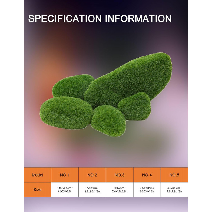 Набір мохових кульок ZLXHDL із 5 шт. прикраса зі штучного моху, декоративні мохові кульки різних розмірів, зелені флоковані камені для акваріумів та різноманітні прикраси