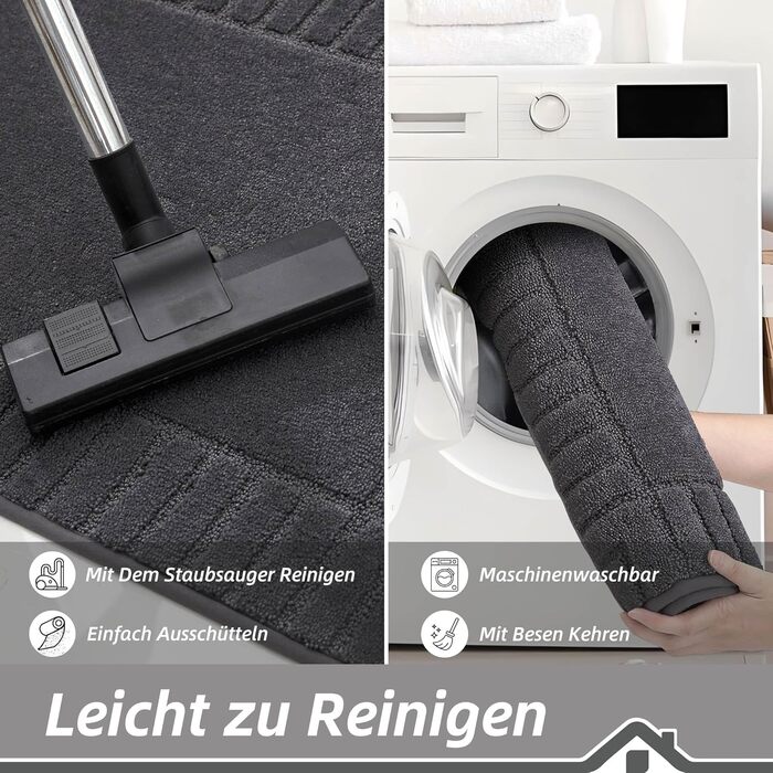Килимок для дверей BEQHAUSE для прихожих, килимок для вхідних дверей, що миється, 80 x 120 см, килимок для прихожих, що прається в пральній машині, нековзний, килимок для передпокою, коридор, темно-сірий 80 x 120 см (прямокутний) темно-сірий