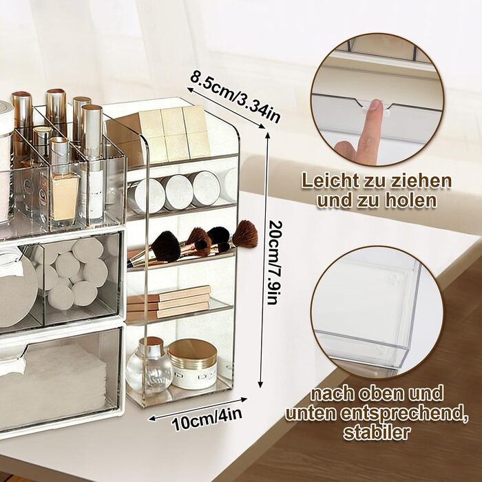 Елементний органайзер для косметики, акриловий міні-органайзер для ванної кімнати з висувними ящиками, багатофункціональний органайзер для туалетного столика для спальні, столу, ванної кімнати, 4-