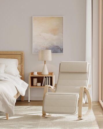 Крісло-гойдалка SONGMICS з підлокітниками з березового дерева, крісло-гойдалка, регульована підставка для ніг у 5 положеннях, вантажопідйомність до 150 кг, для спальні, вітальні, бежевий-натуральний LYY10M бежевий натуральна бавовна-поліестер