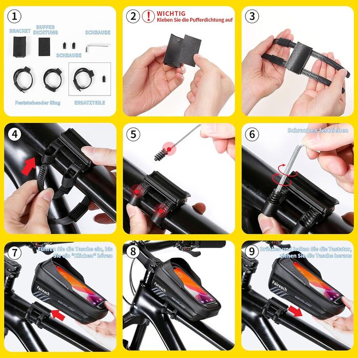 Сумка для велосипедної рами з 3D-сонцезахисним козирком, водонепроникний тримач для мобільного телефону