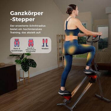 Інтелектуальний складаний кардіо-степпер Sunny Health & Fitness вертикальний тренажер-симулятор сходинок для дому з подовженою амплітудою кроку, макс. навантаження 150 кг