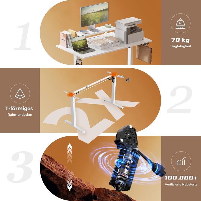 Стіл Klicelor з регульованою висотою та рухомою підставкою для монітора, 140x80 см, стіл для роботи сидячи/стоячи з 2 кнопками пам&39яті, 4-елементна стільниця, комп&39ютерний стіл, білий 140 x 80 см