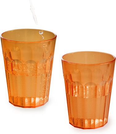 Набір посуду для кемпінгу з меламіну та скла для 4 осіб - 16 предметів - кемпінговий посуд - жовтий та білий - зі склянками об&39ємом 450 мл - склянки - набір посуду з 16 предметів - тарілки склянки, помаранчевий, 450 мл