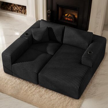 Модульний диван DURASPACE, диван Cloud Boneless з глибоким сидінням, підсклянником, піною з ефектом пам&39яті, L-подібний вельветовий диван, розкладний диван-ліжко для вітальні та спальні, не потребує складання, шезлонг праворуч