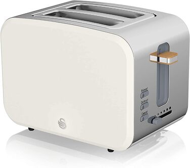 Чайник для сніданку Swan Nordic 1,7 л, 2200 Вт, тостер для хліба з широким отвором, 2 скибочки, мікрохвильова піч 20 л, цифровий, сучасний дизайн, ефект дерева, білий