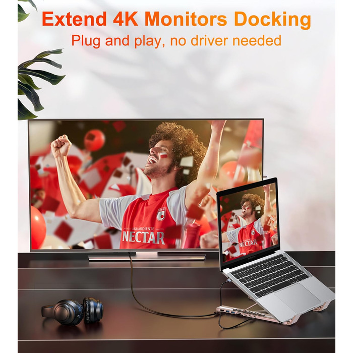 Док-станція USB-C з підставкою для ноутбука/планшета, 8-в-1 HDMI 4K, 2 шт. USB 3.1, PD 100W. Універсальна док-станція для MacBook Pro/Air, Dell, HP, Surface, Lenovo просто підключи та працюй