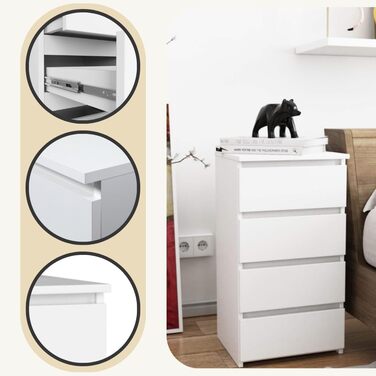 Комод AKORD CL4 40 см 4 шухляди Шафа для вітальні для спальні Ш40 x В74 x Г35 см Вага 18,4 кг Білий/Білий