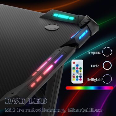 Ігровий стіл 120x60 см Ігровий стіл зі світлодіодним освітленням Комп&39ютерний стіл з карбоновою поверхнею Офісний стіл ПК з гачком для навушників та тримачем для напоїв, чорний 120 см