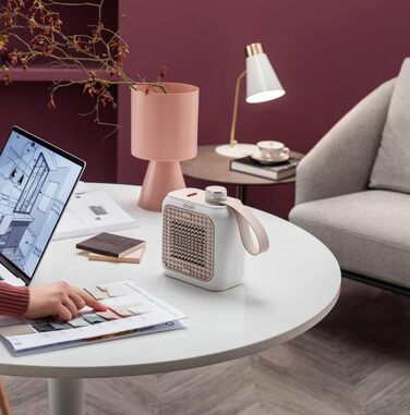 Настільний керамічний тепловентилятор De'Longhi Capsule Desk HFX10B03.PK, тихий міні-швидкий обігрівач, регульована решітка, захис