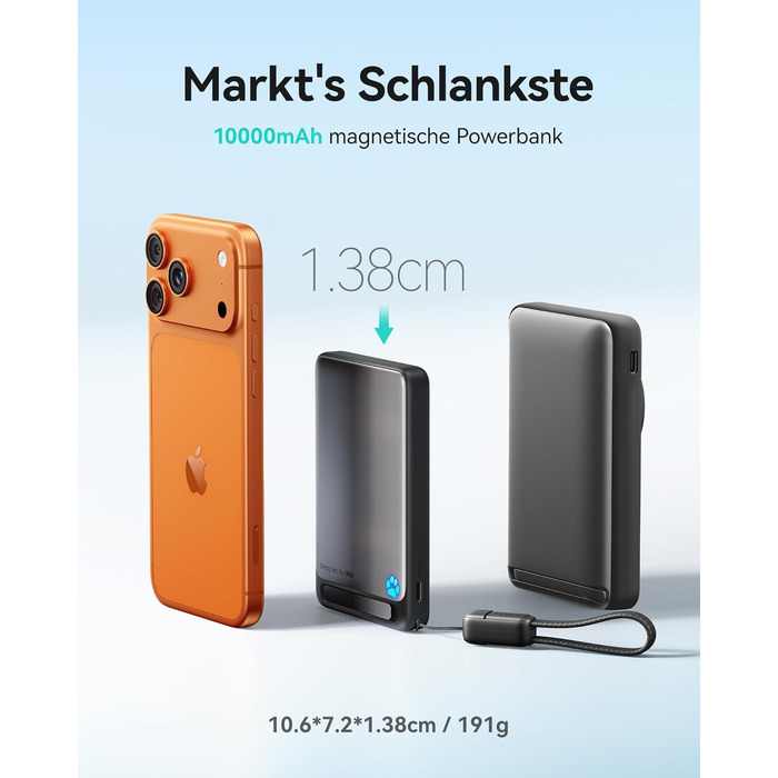 Найтонший магнітний портативний зарядний пристрій ємністю 10000 мАг, сертифікований Qi2, потужністю 15 Вт, надшвидкі зовнішні акумулятори для телефону потужністю 45 Вт з кабелем USB-C, портативний зарядний пристрій із підставкою лише для iPhone 17, 16, 15