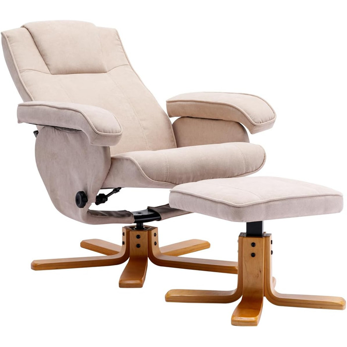 Крісло-табурет SVITA Charles, бежеве крісло для телевізора, обертове крісло, поліестер, дерево