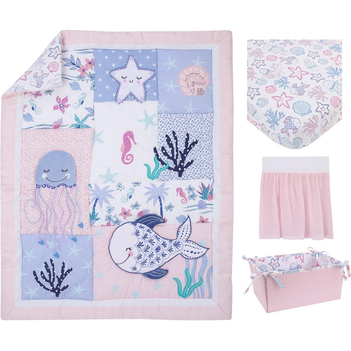 Комплект постільної білизни NoJo для дитячого ліжечка, лагуна русалки, рожевий, блакитний та білий