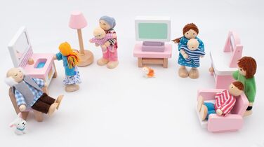 Дерев&39яний ляльковий будиночок для сім&39ї з котом та собакою, фігурки для лялькового будиночка для подарунка на аксесуари для лялькового будиночка