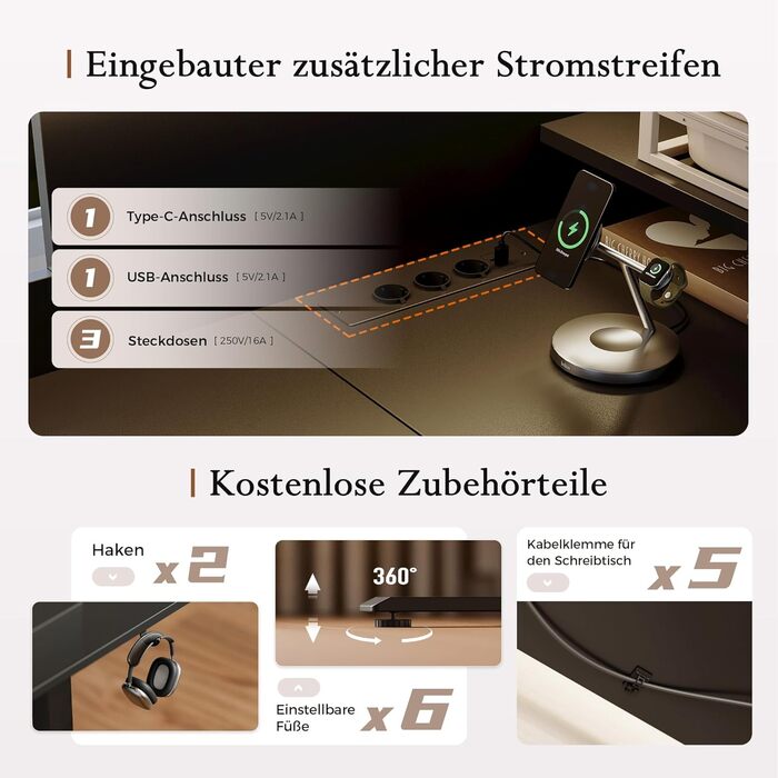 Г-подібний письмовий стіл Klicelor з регульованою висотою та шухлядами, 160 x 140 см, кутовий стіл з підставкою для монітора, комп&39ютерний стіл з функцією сидячи/стоячи з розетками та світловою стрічкою, чорний 160 x 140 см з вилкою та світлодіодним під