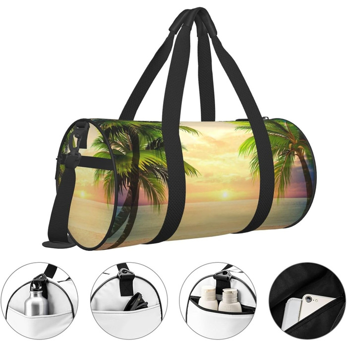 Спортивна сумка, дорожня сумка, пляжна сумка, принт Захід сонця, сумка на нічліг, чорна, універсальний розмір, сумка для подорожей