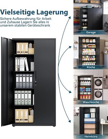 Шафа для документів, багатоцільова шафа, сталева шафа для зберігання, шафа для майстерні, 180 x 80 x 40 см, чорна 181,5 В см чорна