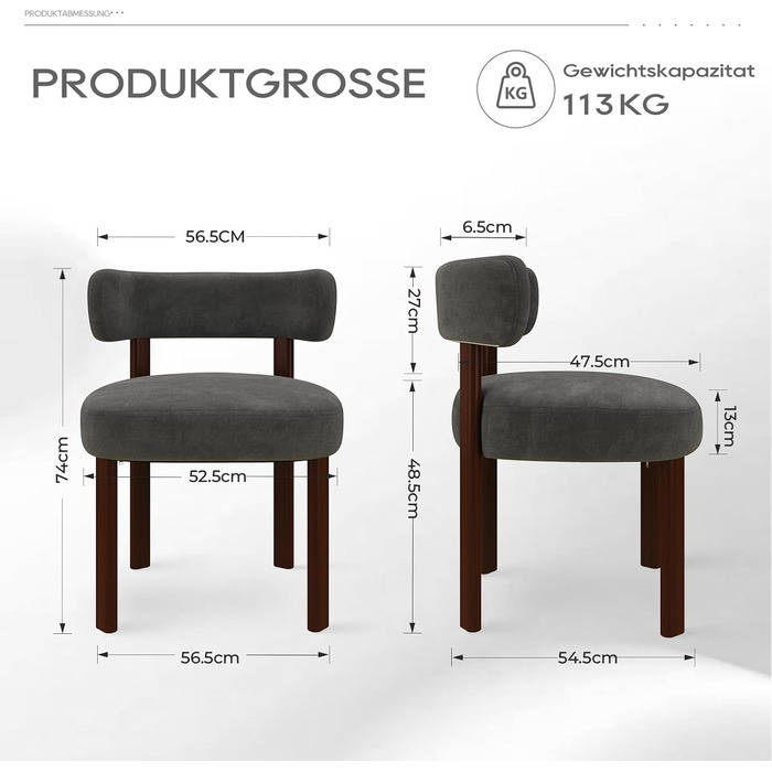 Обідні стільці COLAMY з шерпа в сучасному дизайні середини століття, комплект з 2 шт., кухонні стільці з букле у вінтажному сільському стилі з відкритою вигнутою спинкою для їдальні, ресторану, сірі, комплект з 2 шт.