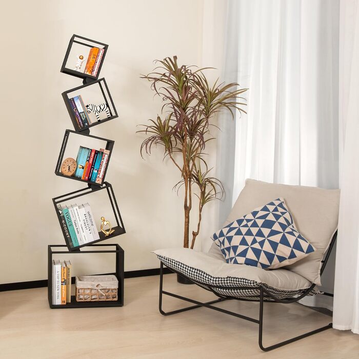 Книжкова полиця, офісна полиця 170 см, 5 полиць, чорна висока книжкова полиця, окремостояча полиця, полиця для CD/DVD для вітальні, спальні, дитячої кімнати, офісу (з відео з встановлення) Чорна 1704622,5 см