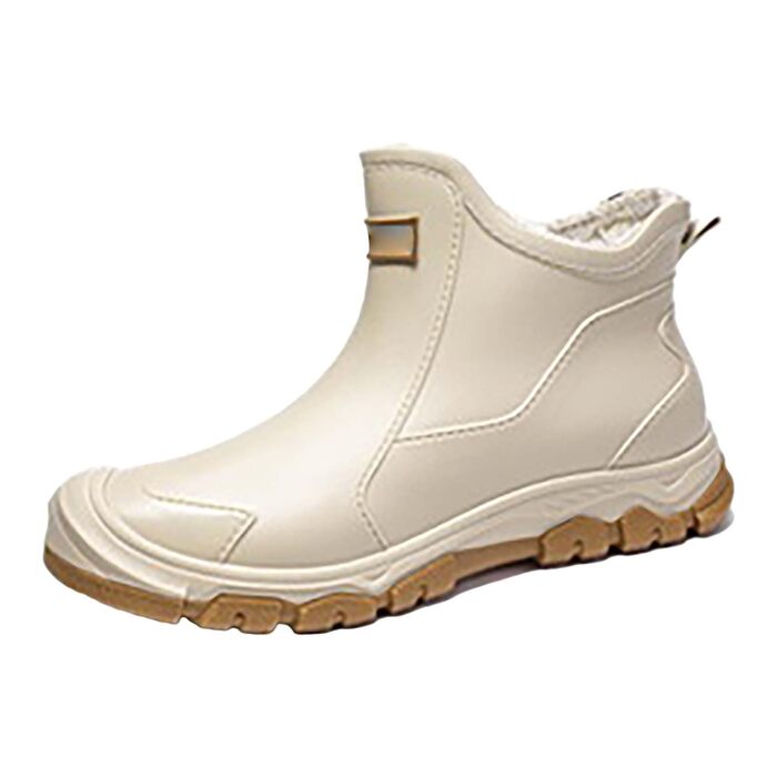 Чоловічі короткі гумові чоботи, зимові, теплі, флісові, з термопідкладкою, водонепроникні, повсякденні, нековзні, гумові чоботи для активного відпочинку на природі, для риболовлі, роботи, ботильйони, бежеві, розмір 42 EU