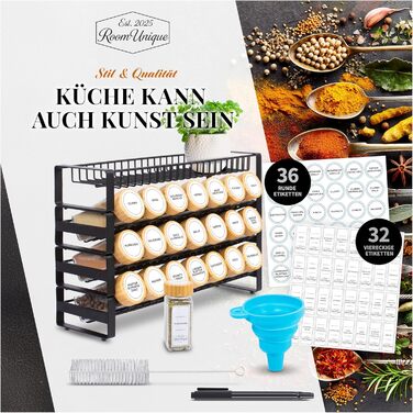 Підставка для спецій з баночками для спецій 21 банка (по 120 мл кожна) з бамбуковими кришками Етикетки Вставки для шейкера Лійка щіточка Металева підставка 36,62511 см Модульна з можливістю запису Маркер у комплекті