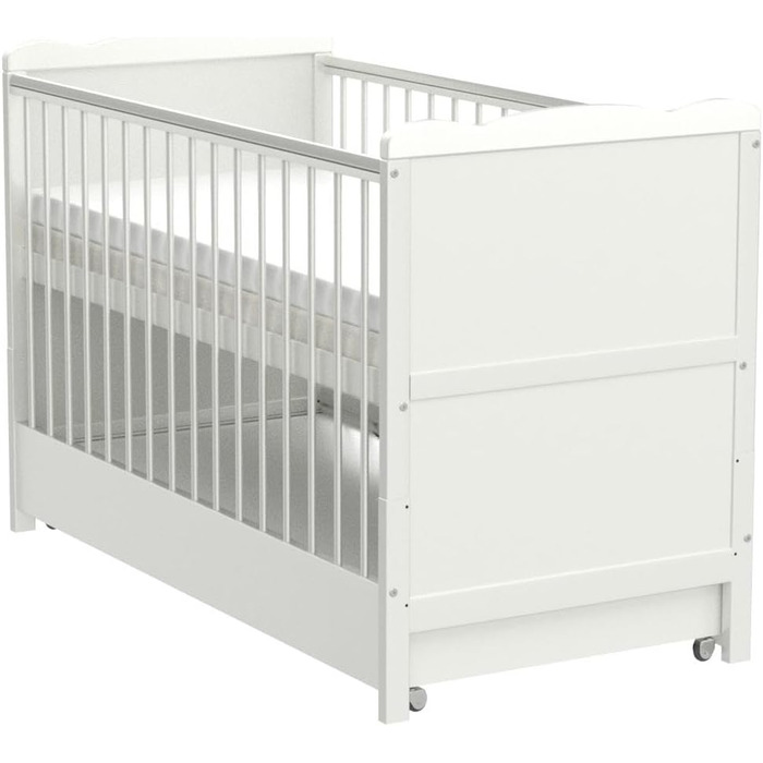 Дитяче ліжечко Marsell з висувною шухлядою з кришкою Дитяче ліжечко Ліжечко з матрацом з піни алое вера Зубчасті рейки, що регулюю