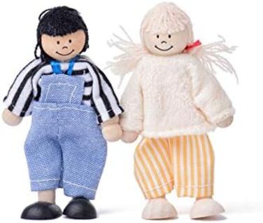 Дерев&39яний ляльковий будиночок Іззі з 2 поверхами, 4 ляльками та 9 предметами меблів Ручка для перенесення (Дитячий ляльковий будиночок з 2 поверхами, меблями та аксесуарами) - (38 x 27 x 39 см) 2-поверховий ляльковий будиночок