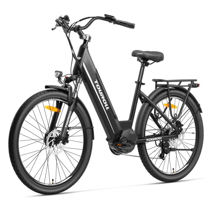Електровелосипед Touroll MA1 26 дюймів для дорослих, міський електричний велосипед з двигуном 250 Вт 75 Нм із середнім приводом та акумулятором 36 В 468 Втгод, запас ходу 110 км, гідравлічні дискові гальма, електровелосипеди для чоловіків та жінок